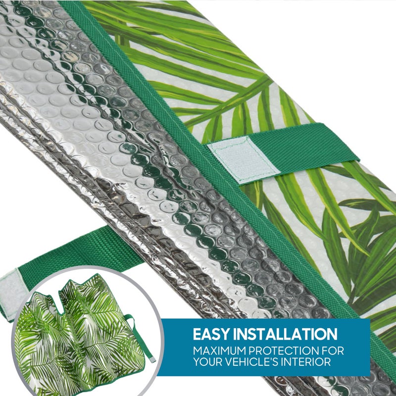 BDK Tropical Leaves Auto Windshield Sun Shade for Car SUV Truck - Balmy Fern - Double Bubble Foil Jumbo Folding Accordion - AS-768 - Image 5